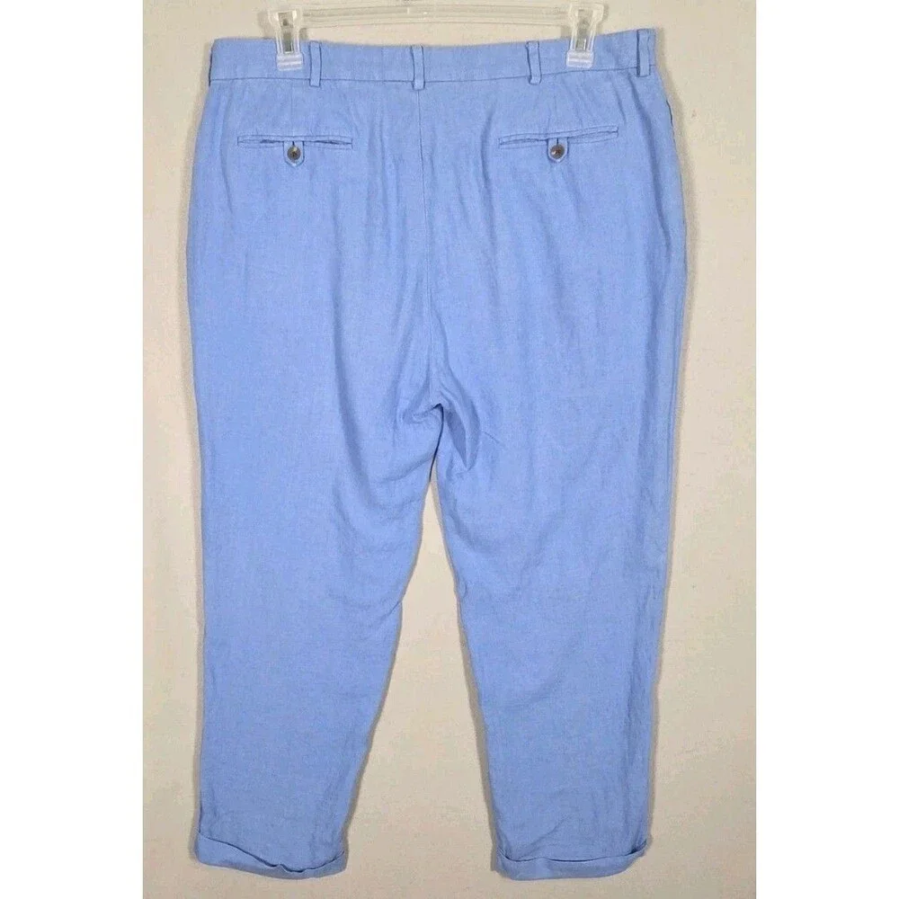 Vtg Polo Ralph Lauren Pants Mens 38x29 (38×32 Tag) Blue Linen Pleated Cuffed